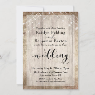 Blasses Holz und weiße Lichter Hochzeit Einladung