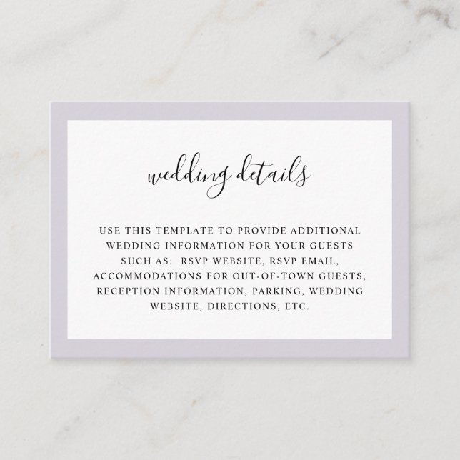 Blasses Lavendel Wasserfarbener Hochzeitskarte Begleitkarte (Vorderseite)
