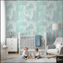 Blasses Mintblaues MCM-Katzenmuster Tapete