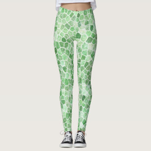 Blasses Smaragd und Pistazien-Pflaster-Patchwork Leggings