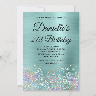 Blasses Türkis Folie Holo Glitter Fancy Monogramm Einladung