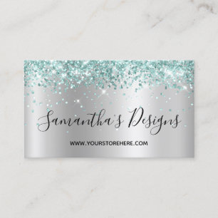 Blasses Türkis Glitter Hell Silber Ombre Visitenkarte