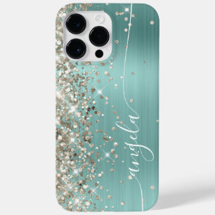 Blasses Türkis-Platin-Glitter-Glam-Signature Case-Mate iPhone 14 Pro Max Hülle