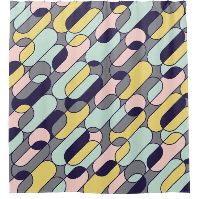 Blassfarben Geometrie: Retro-Muster Duschvorhang (Vorderseite)