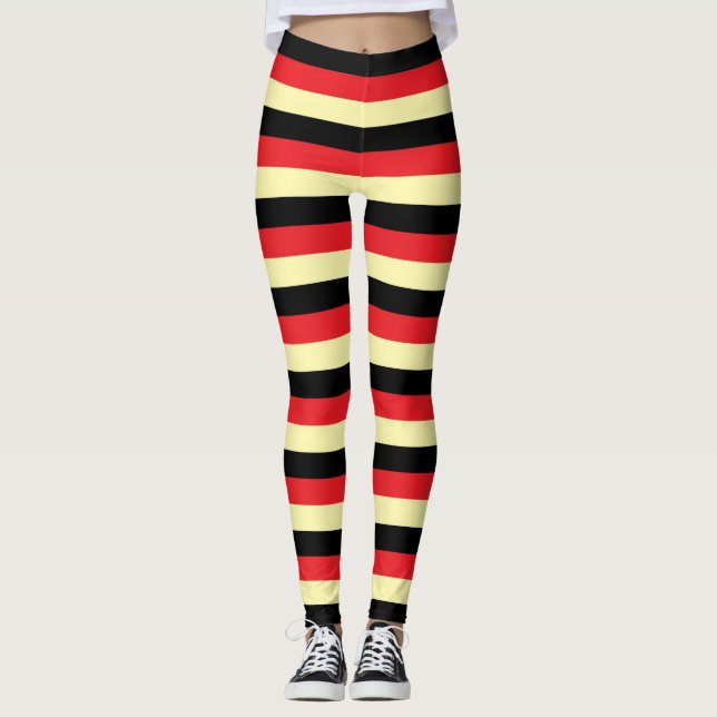 Blassgelb, Schwarz und Rot Streifen Leggings (Vorderseite)