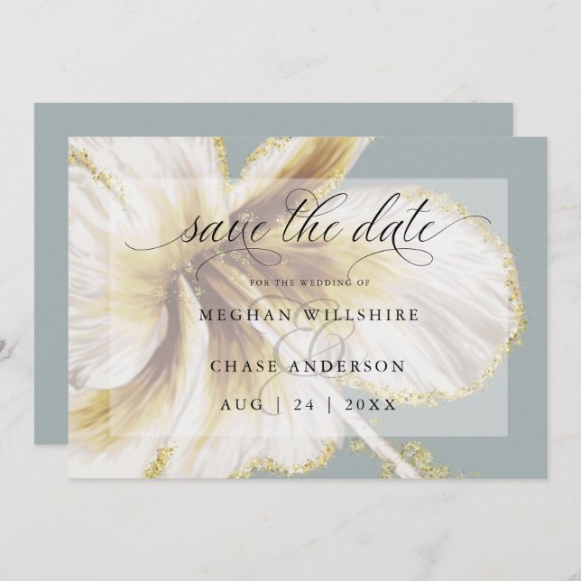 Blassgelb und Elfenbeintropische Blume Wasserfarbe Save The Date (Vorne/Hinten)