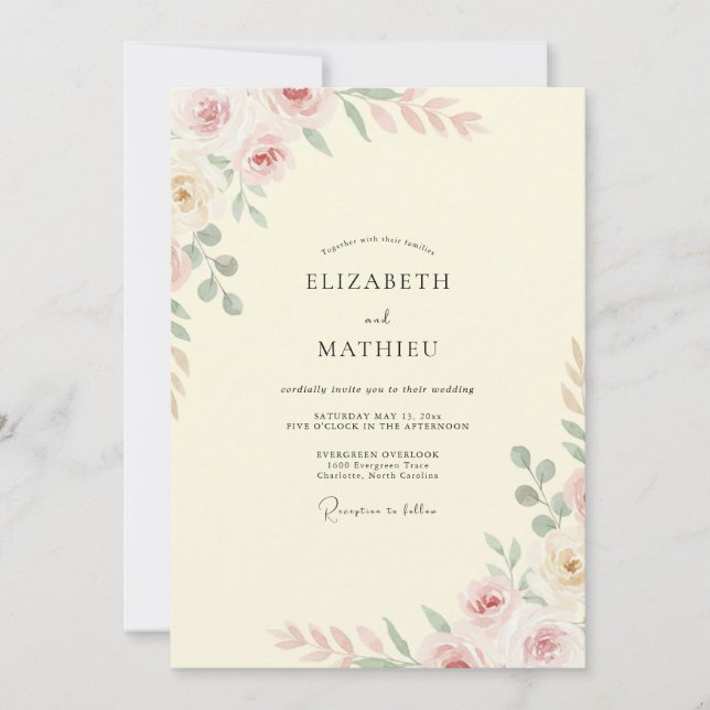 Blassgelbe Bemalte Hochzeit Einladung (Vorderseite)