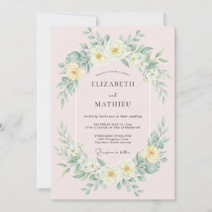 Blassgelbe Blumengirlande Hochzeit Einladung