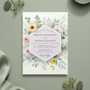 Blassgelbe botanische romantische Hochzeit Einladung