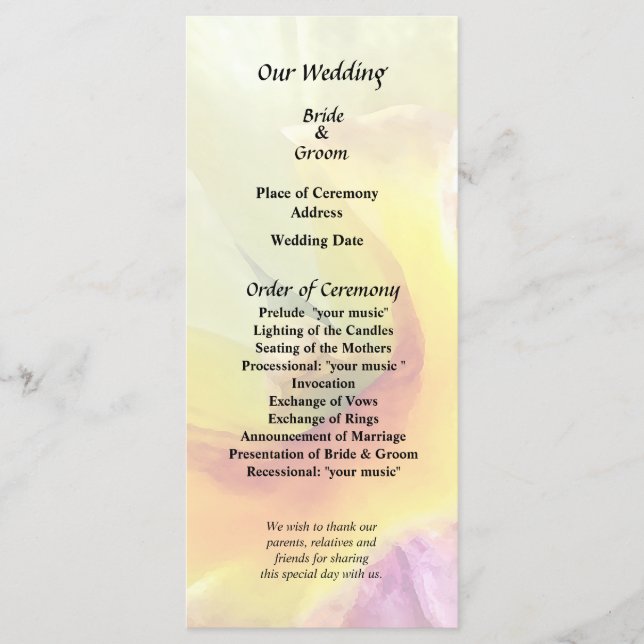 Blassgelbe Cattleya Orchids Hochzeitsprogramm Programm (Vorderseite)
