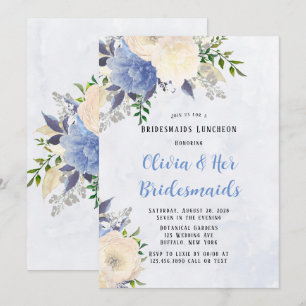 Blassgelbe Dusty Blue Peony Bridesmaids Luncheon Einladung