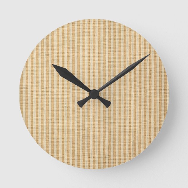Blassgelbe gestreifte Stoffmuster Runde Wanduhr (Vorderseite)