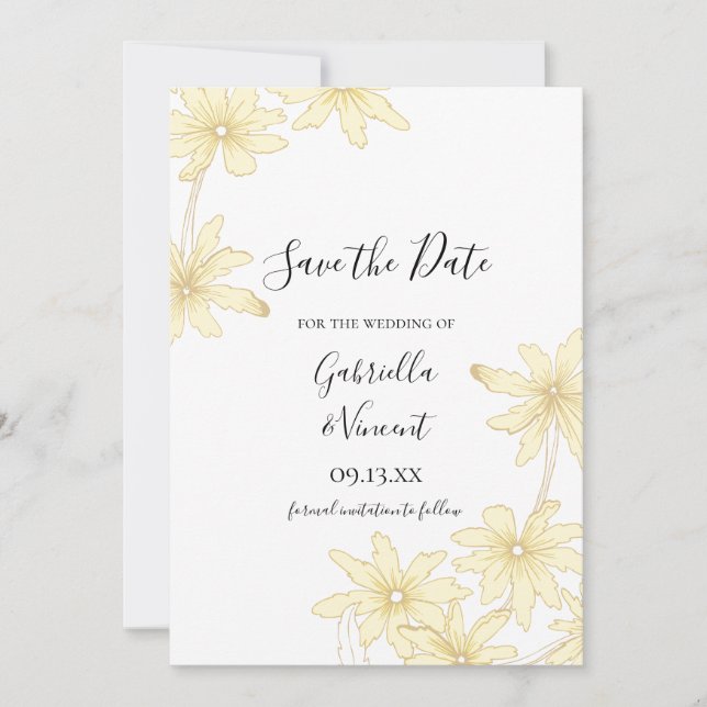 Blassgelbe Hochzeiten speichern das Datum Save The Date (Vorderseite)