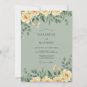 Blassgelbe Laub-Eukalyptus-Hochzeit Einladung