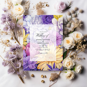 Blassgelbe, Lavendel- und Silber-Blumenhochzeit Einladung