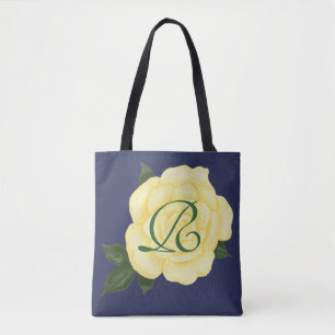 Blassgelbe Rose, Monogramm-Tragetaschen der Bräute