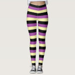 Blassgelbe, schwarze und Lila Streifen Leggings<br><div class="desc">Abstrakte digitale Kunst aus blassgelben, schwarzen und lila Streifen.</div>