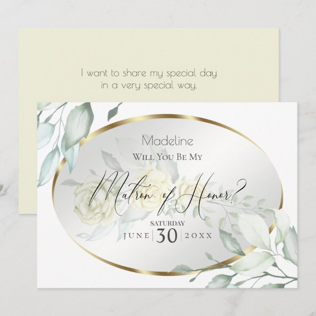 Blassgelbe Wasserfarben Rose Matron of Honour Einladung (Vorne/Hinten)