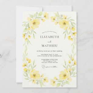Blassgelbe Wildblumenhochzeit Einladung