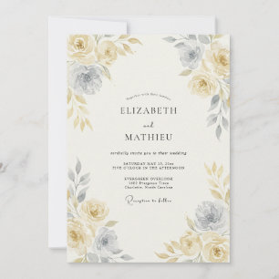 Blassgelbe zeitlose Aquarell-Hochzeit Einladung