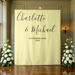 Blassgelber Skript Minimalistischer Hochzeitshinte Wandteppich