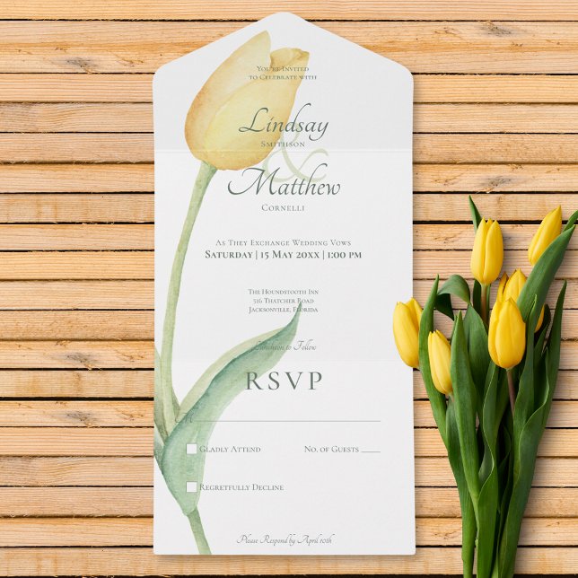 Blassgelber Tulip Solo Modernes No Dinner All In One Einladung (Pale Yellow Tulip Solo Modern No Dinner All In One Invitation)
