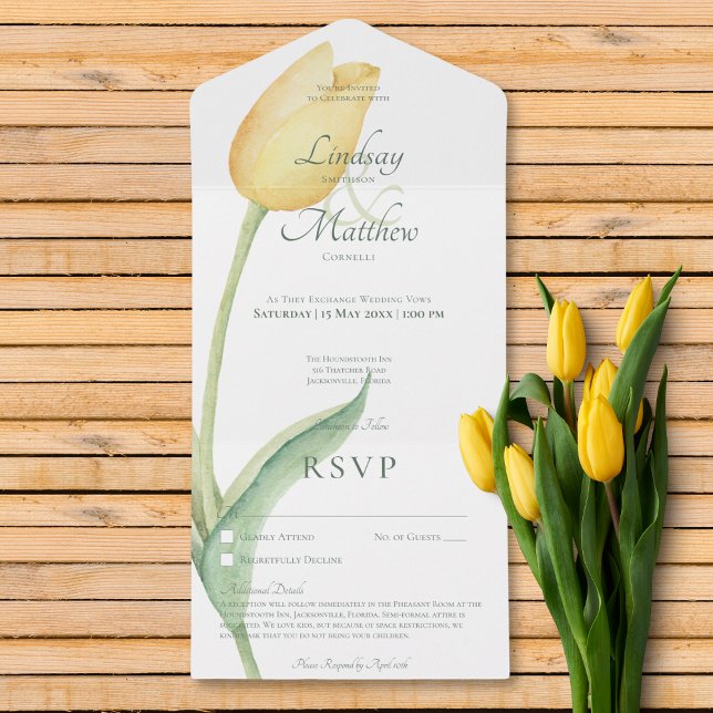Blassgelber Tulip Solo Modernes No Dinner mit Deta All In One Einladung (Pale Yellow Tulip Solo Modern No Dinner w/ Details All In One Invitation)