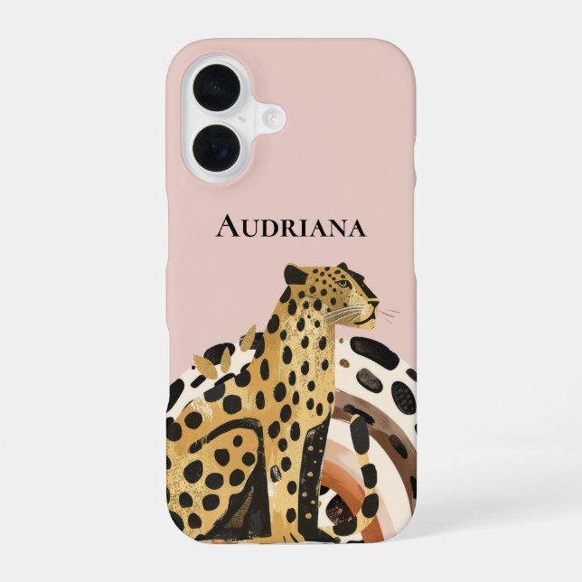 Blassgold Leopard iPhone 16 Hülle (Rückseite)