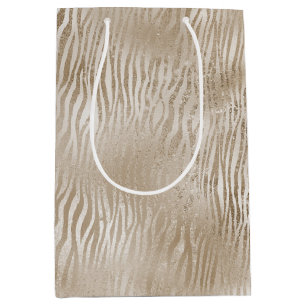 Blassgoldene Glam Glitzy Zebra Druckstreifen Mittlere Geschenktüte