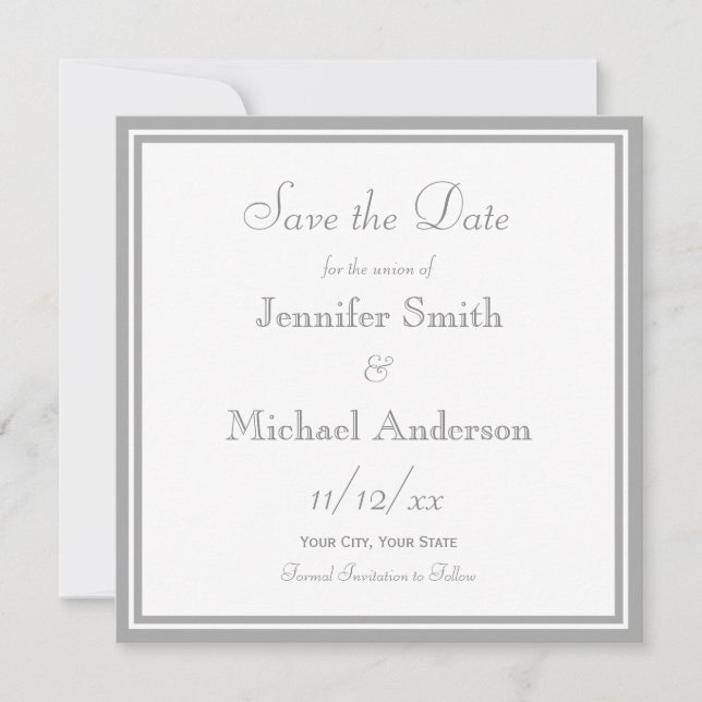Blassgraue Save the Date Hochzeit (Vorderseite)