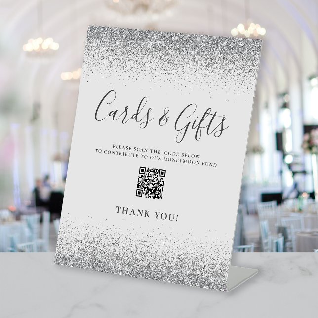 Blassgraue Silberhochzeitkarten geben QR-Code Sockelschild (Von Creator hochgeladen)