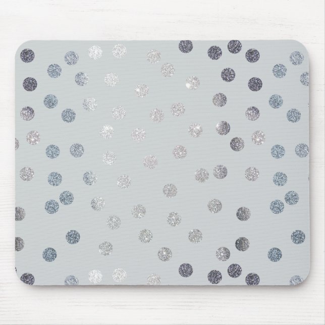 Blassgraue und Imitate Silberne Glitzer Punkte Mousepad (Vorne)