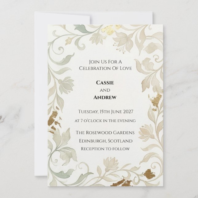 Blassgrüne Barock-Hochzeit Einladung (Vorderseite)