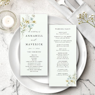 Blassgrüne delikate Wildblume Boho Wedding Programm