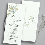 Blassgrüne delikate Wildblume Moderne Boho Wedding Menükarte<br><div class="desc">Dieses elegante Hochzeitsmenü bietet handbemalte Aquarellfarben-Wildblumen in Buttergelb,  Salbei,  staubgrünes Grün und hellblau mit einigen Initialen auf der Rückseite. Für eine weiter gehende Anpassung dieses Designs klicken Sie bitte auf den BUTTON BLAU DESIGN TOOL oben! Matching-Elemente sind ebenfalls verfügbar.</div>