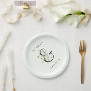 Blassgrüne Elegante Wildblume Hochzeit Pappteller