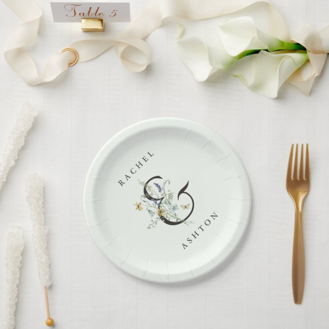 Blassgrüne Elegante Wildblume Hochzeit Pappteller (Hochzeit)