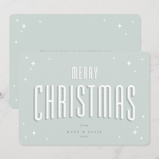 Blassgrüne frohe Weihnachten Retro Stars flach (Vorne/Hinten)