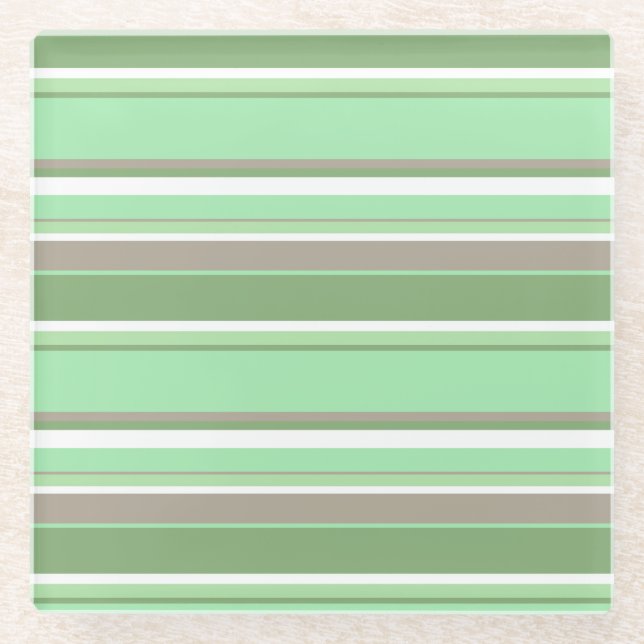 Blassgrüne Streifen Glasuntersetzer (Vorderseite)