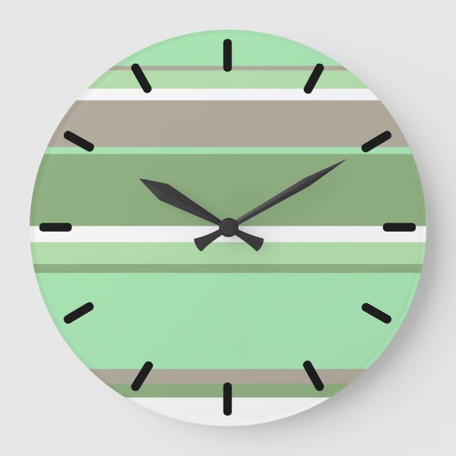 Blassgrüne Streifen Große Wanduhr (Vorderseite)