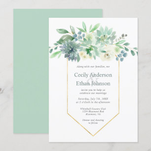 Blassgrüne Sukkulente & Blume Hochzeit Einladung