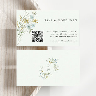 Blassgrüne zarte Wildblume Boho Wedding RSVP Begleitkarte
