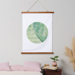 Blassgrüner Kaktus Bio Feigenfülle Wandteppich Mit Holzrahmen