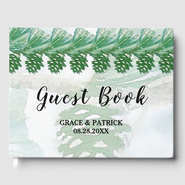Blassgrüner Winter Pinienwald Gästebuch (Vorderseite)