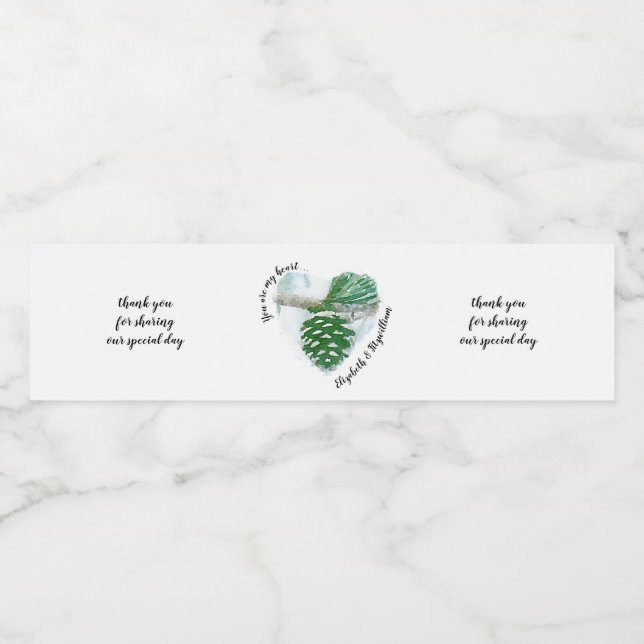 Blassgrüner Winter Pinienwald Wasserflaschenetikett (Einzelnes Label)