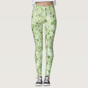 Blassgrünes Cobbled Patchwork Terrazo Muster Leggings