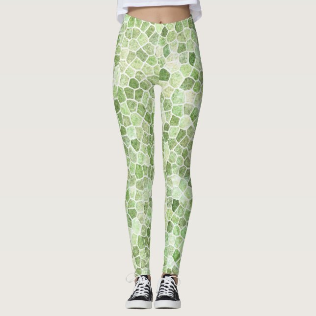 Blassgrünes Kopfsteinpflaster-Patchwork-Terrazzo-M Leggings (Vorderseite)