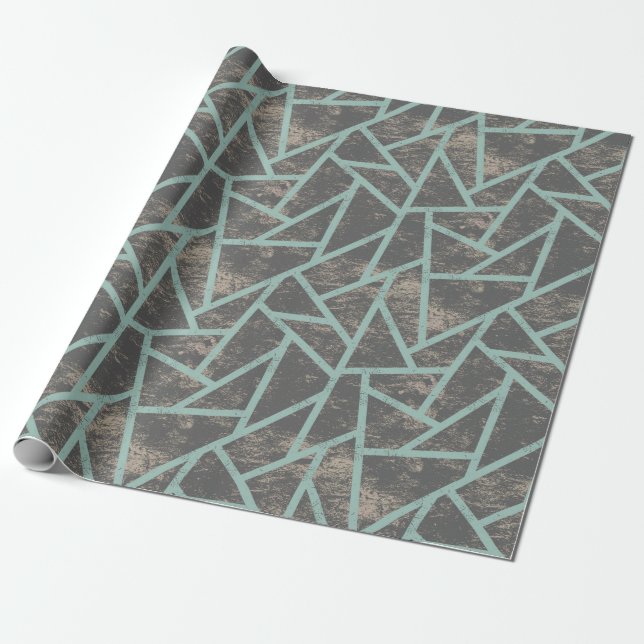 Blassgrünes und graues Mosaikmuster Geschenkpapier (Ungerollt)
