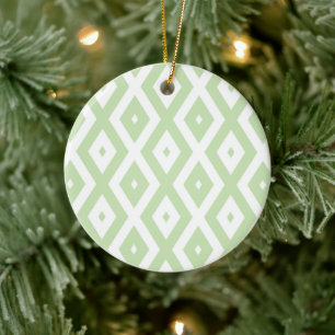 Blassgrünes und weißes Rautenmuster Keramik Ornament