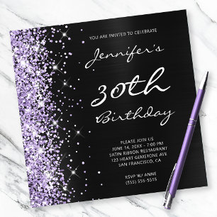 Blasslavender Glitzer Schwarzer Foil 30. Geburtsta Einladung